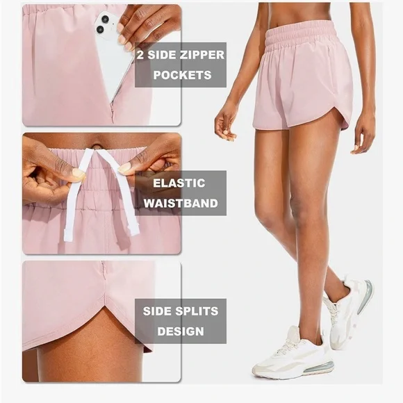 Pale Pink Running Shorts | Zip Pockets + Inner Briefs | EUC - Picture 4 of 10